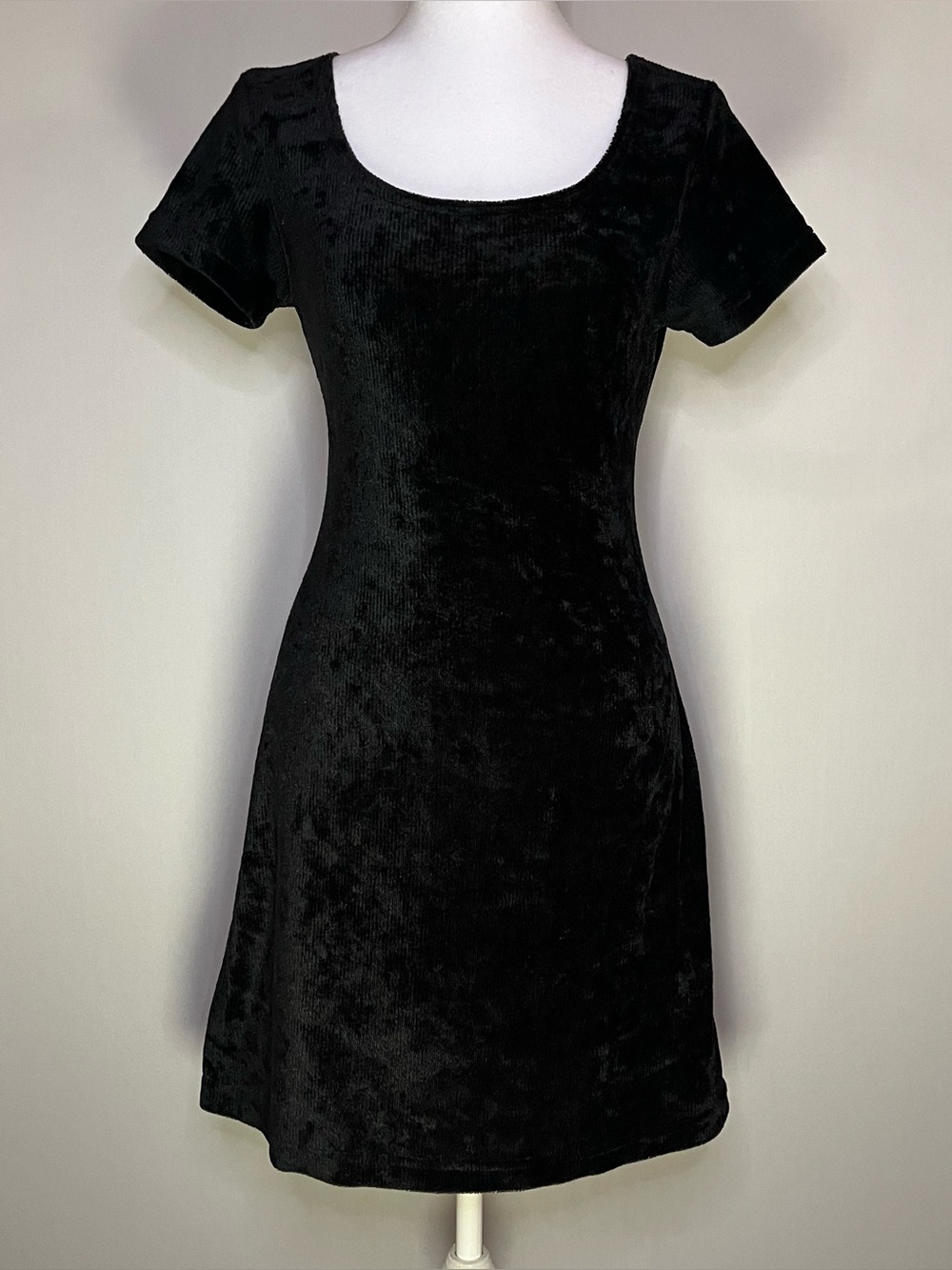 Vintage All That Jazz 90’s Goth Ribbed Velvet Short Sleeve Mini Dress Women’s M - Picture 2 of 6